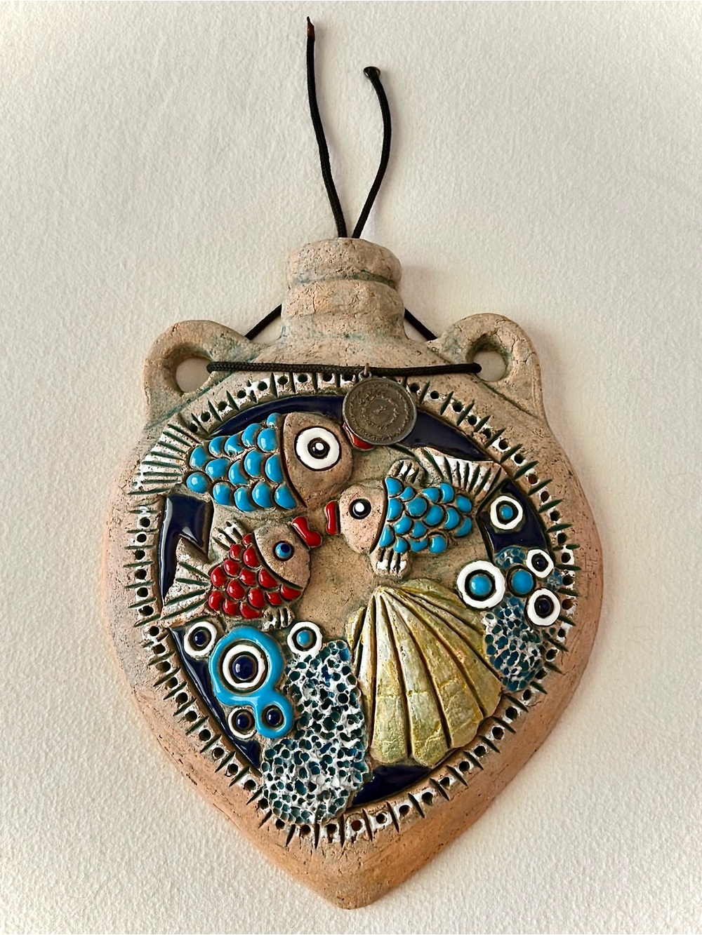 Handmade Boho Turkish Ceramic Evil Eye Fish Wall Plaque Istanbul Terracotta